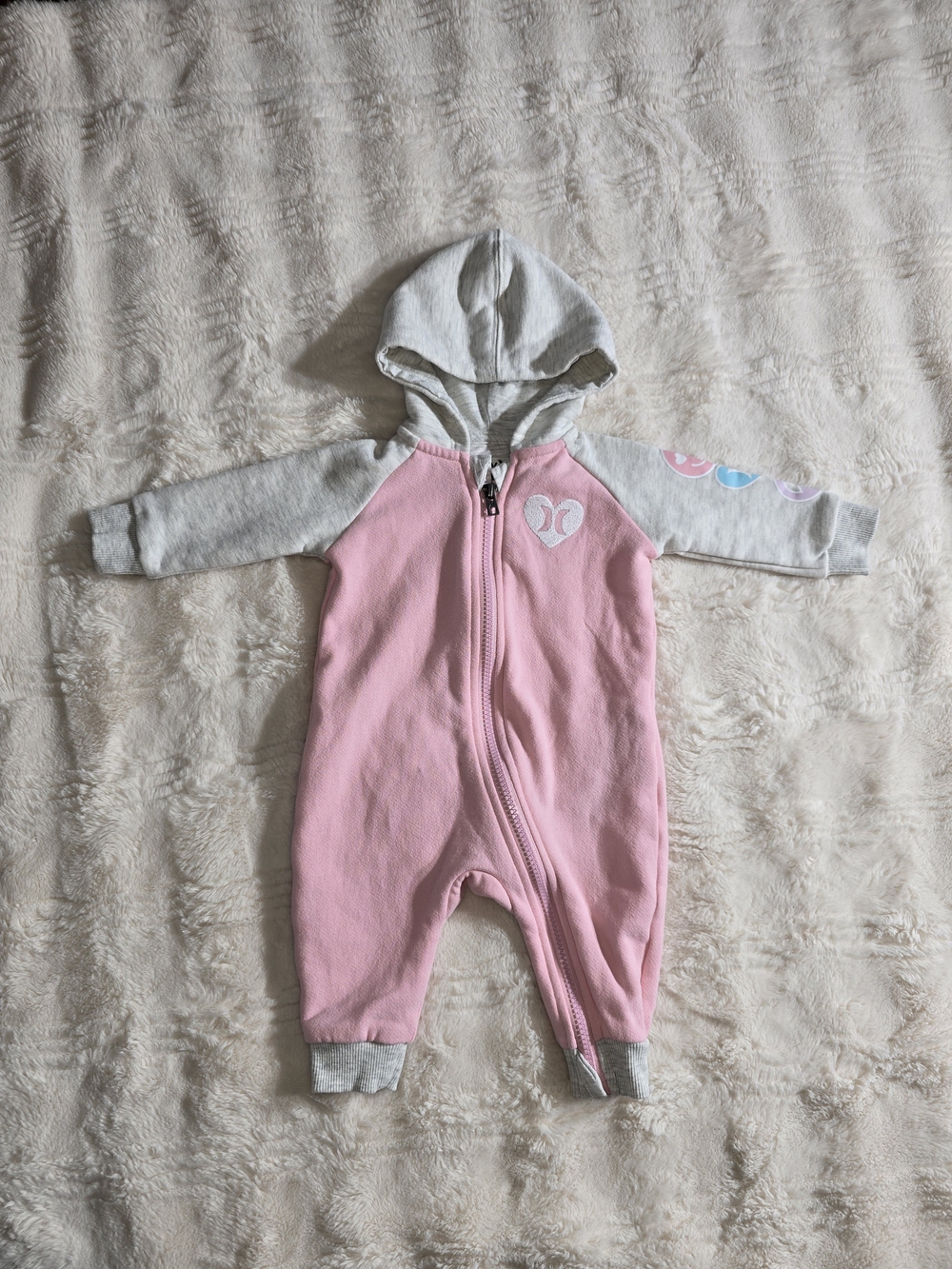 Hurley Pink and Gray Hooded Baby One-Piece